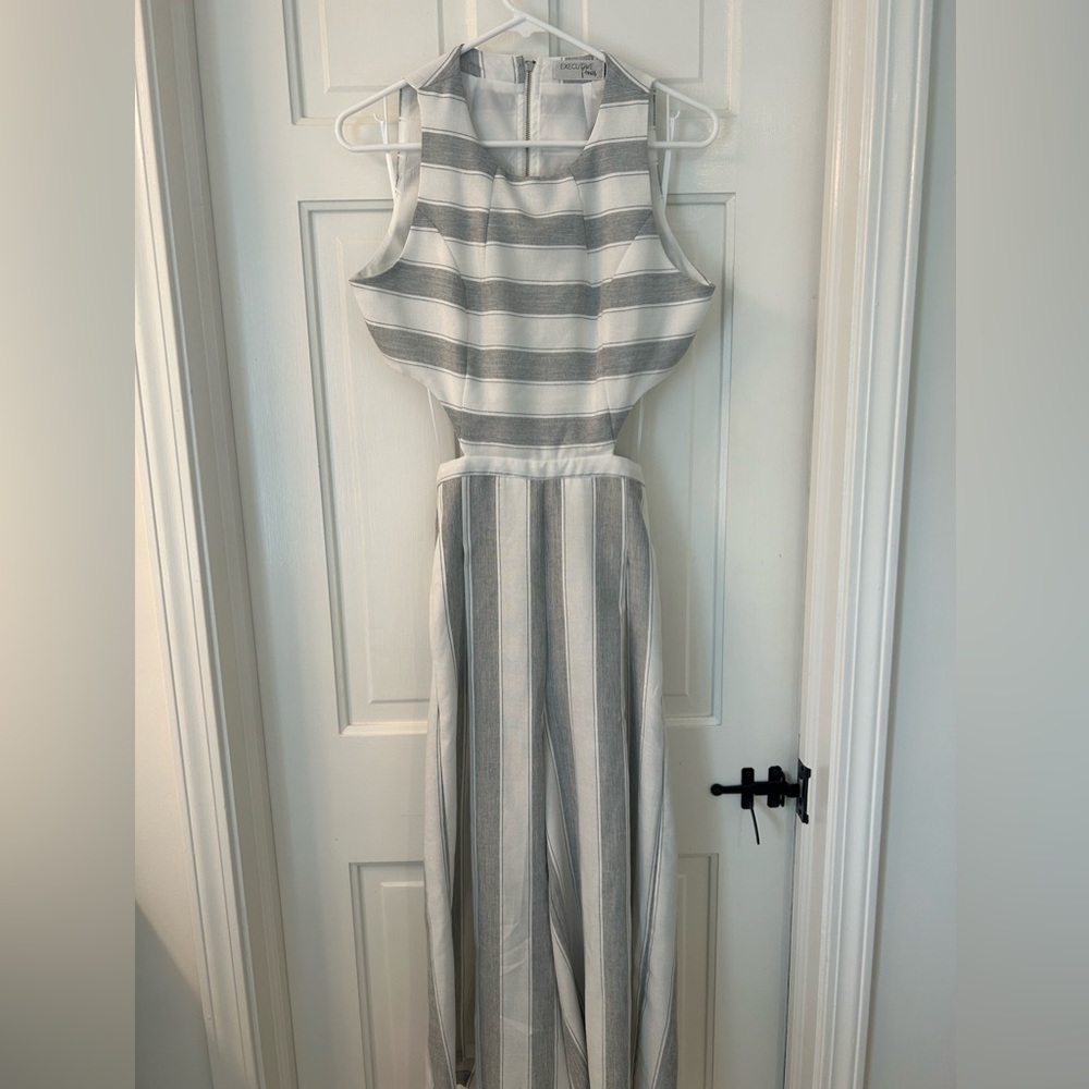 Executive Ponies White and Gray Cutout Jumpsuit